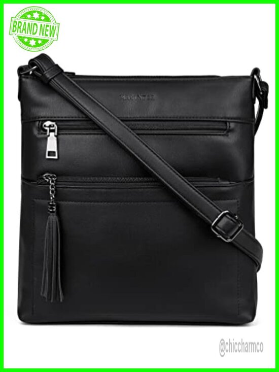 Handbags - Vegan PU Leather Crossbody Bag Multi Pocket Adjustable Strap